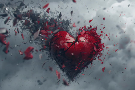 Broken heart on sky background. Love concept.の素材