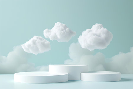 white podium and clouds in blue pastel backgroundの素材