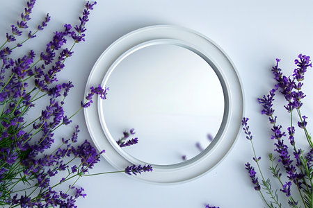 Lavender flowers on white background. Flat lay, top view.の素材