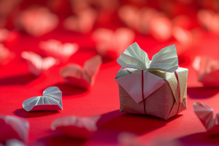Gift box on a red background. Valentine's day concept.の素材