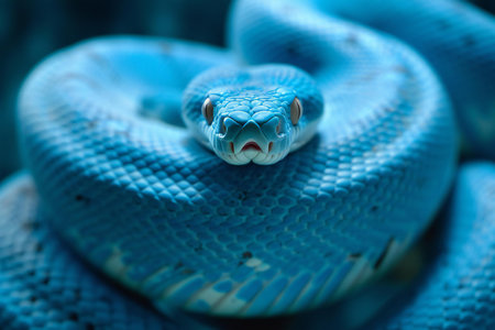 Close-up of the head of a blue snake in the natureの素材