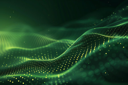 abstract digital particles wave. Futuristic wave with depth of field and bokeh. Big data visualization.の素材