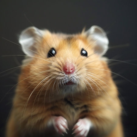 Hamster on a dark background. Close-up, selective focus.の素材