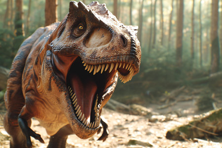 Tyrannosaurus rex in the forest, close-upの素材