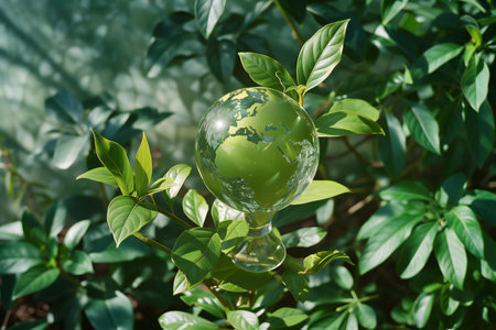 Globe and green leaves in the garden, save the world conceptの素材