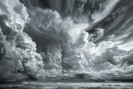 Stormy clouds over the sea, stormy sky with stormy cloudsの素材