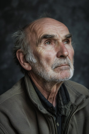 Portrait of an elderly man on a dark background. Toned.の素材