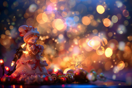 Christmas background with snowman and colorful bokeh lights. New Yearの素材