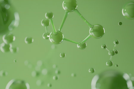 Molecular model of DNA on green background.の素材