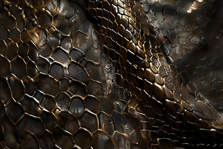 Close-up of golden snake skin texture. Luxury background.の素材