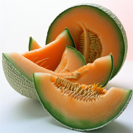 cantaloupe melon on white background, close upの素材