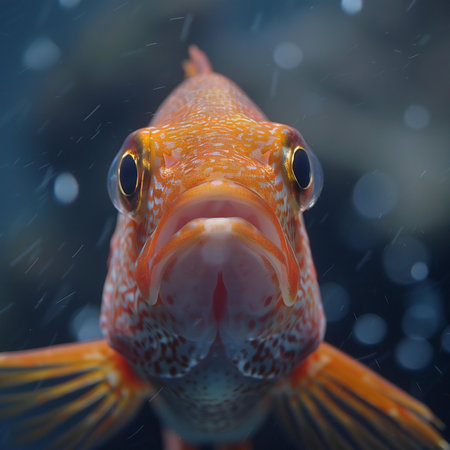 Portrait of a beautiful red fish close-up in the aquariumの素材