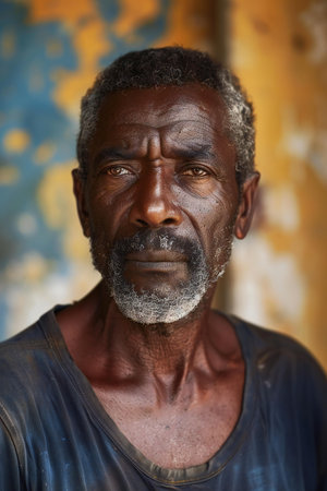 Portrait of an elderly African man with a beard and mustache.の素材