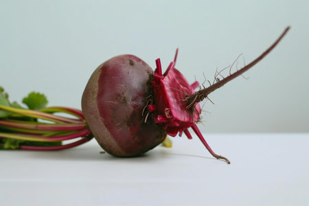 beetroot on white background, fresh beetroot with green leavesの素材