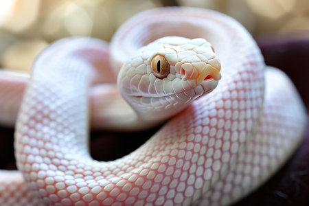 Close up of a white snake (Reticulated rat snake)の素材