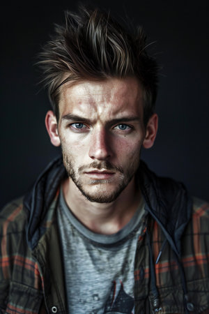 Portrait of a handsome young man in a studio. Men's beauty, fashion.の素材