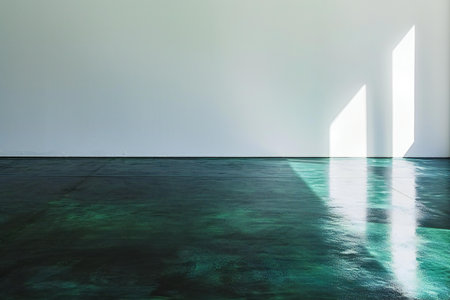 interior of modern bright empty room with white walls and concrete floorの素材