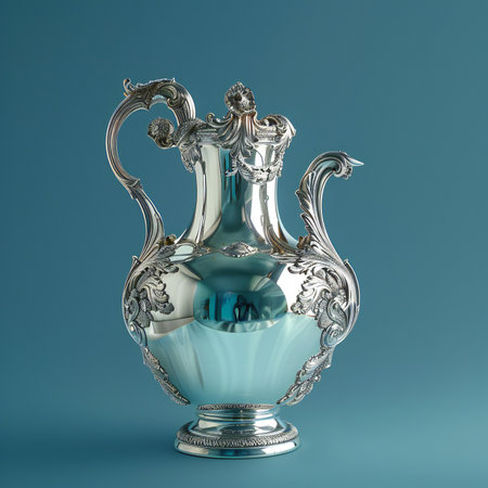 Antique vase on a blue background.の素材