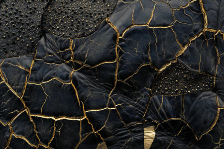 Abstract background of cracked black and yellow lava. Close-up.の素材