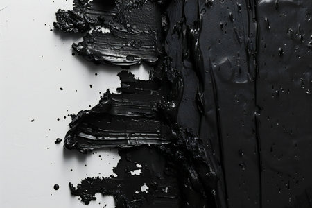 black paint brush stroke on white acrylic background, abstract acrylic painting color textureの素材