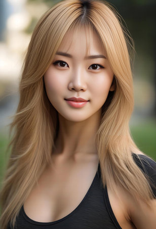 Portrait of a beautiful young asian woman with long hair.の素材