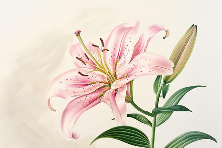 Pink lily flower on a white background. 3d illustration.の素材