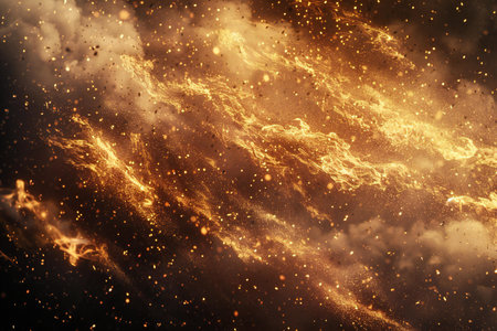 Abstract background with golden nebula, stars and galaxies. 3D renderingの素材