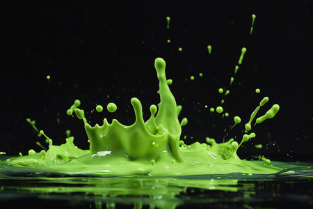 green paint splashing on black background, abstract liquid splash on black backgroundの素材