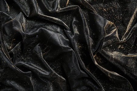 Black crumpled fabric texture. Abstract background and texture for design.の素材