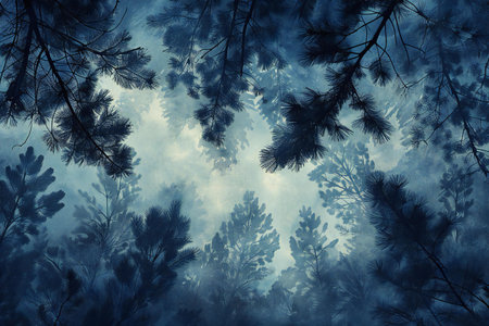 Frozen winter forest with snow covered trees.の素材