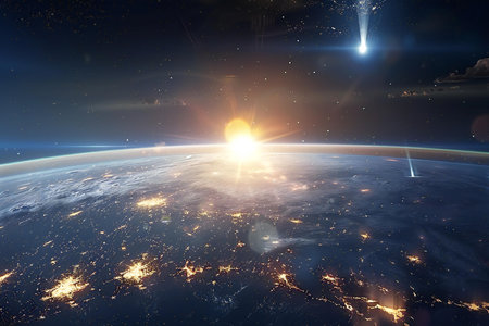 View of the planet Earth during a sunriseの素材