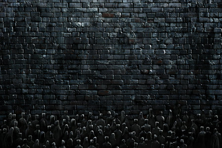 Black brick wall background with people silhouettes.の素材