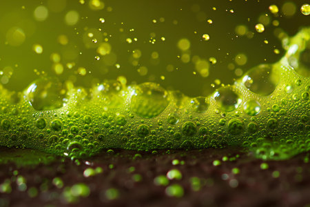 Drops of water on a green background. Shallow depth of field.の素材