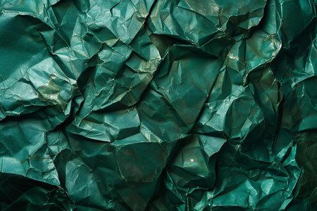 Green crumpled paper background. Crumpled paper texture.の素材
