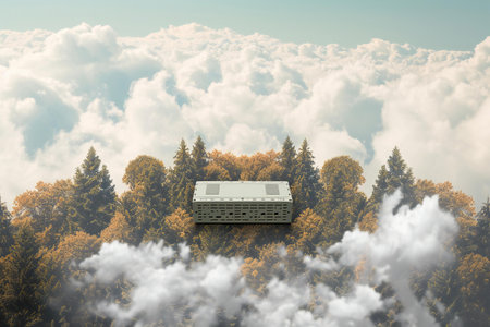 a building in the middle of the clouds.の素材