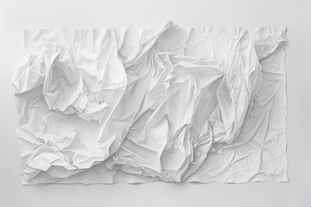 White crumpled paper on white background. Crumpled paper textureの素材