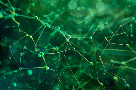 Abstract green background with connecting dots and lines. Network connection structure.の素材