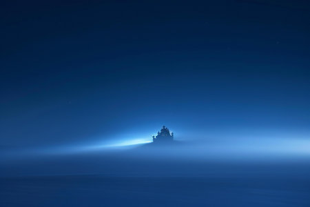 Fantastic view of the lighthouse in the sea at night.の素材