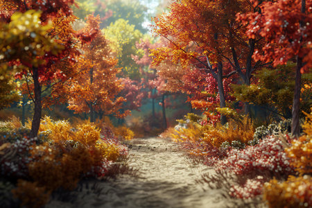 Autumn forest with fallen leaves. Nature background.の素材