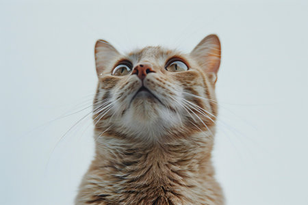 Portrait of ginger cat on white background. Shallow depth of fieldの素材