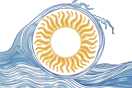 Sun on the sea. Vector illustration of a sun in the water.の素材