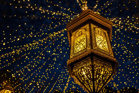 Lantern in the shape of a lantern in the night cityの素材