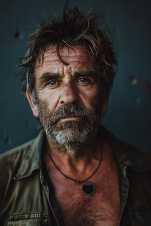 Portrait of an old man with a long gray beard and mustache.の素材