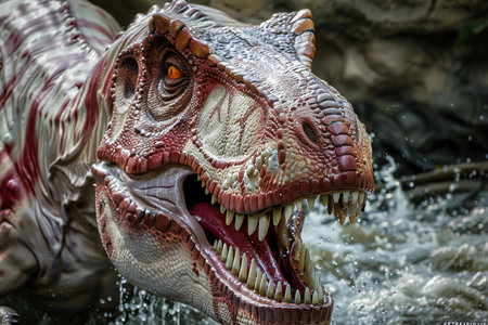 Tyrannosaurus rex in the water, close-upの素材