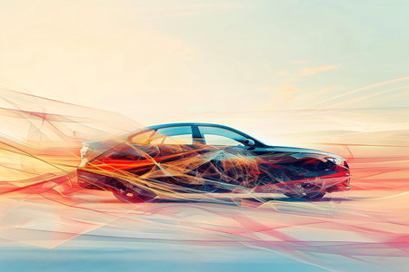 sport car with abstract lines on the background. 3d renderの素材