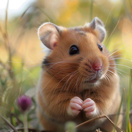 Hamster in the grass, close-up, soft focus.の素材