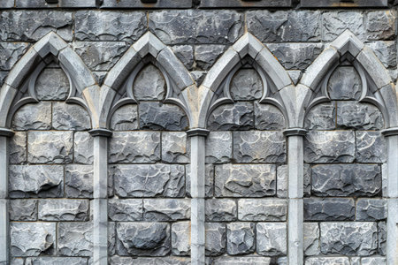 Old stone wall with arches in the Gothic style. Background textureの素材