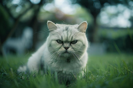 Persian cat on green grass in the garden,selective focusの素材