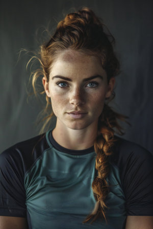 Portrait of beautiful young woman with freckles and red hair.の素材