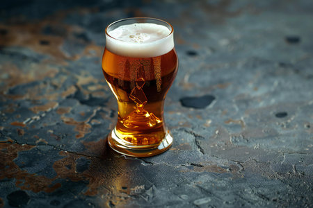 Glass of beer on dark background. Beer in a glass on a dark background.の素材